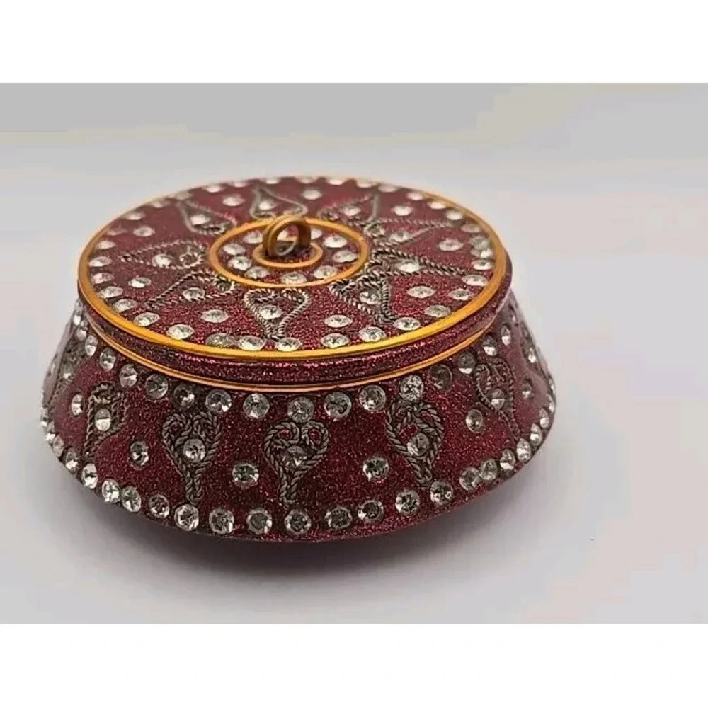 TRADITIONAL Bollywood‎ Style Rhinestone Enamel Wire Trinket Box India Design ~3